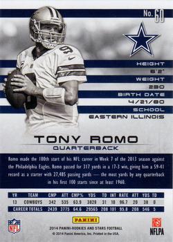 2014 Panini Rookies & Stars #60 Tony Romo Back