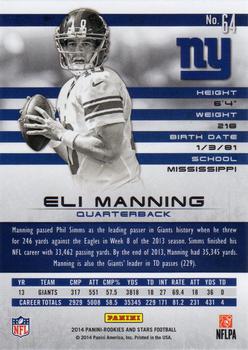2014 Panini Rookies & Stars #64 Eli Manning Back