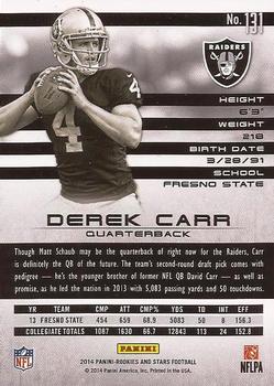 2014 Panini Rookies & Stars #131 Derek Carr Back