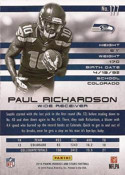 2014 Panini Rookies & Stars #177 Paul Richardson Back
