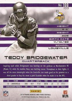 2014 Panini Rookies & Stars #188 Teddy Bridgewater Back