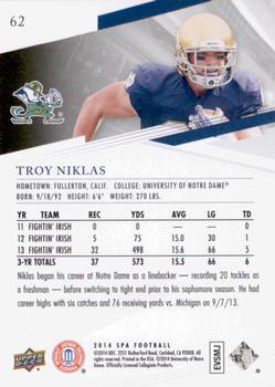 2014 SP Authentic #62 Troy Niklas Back