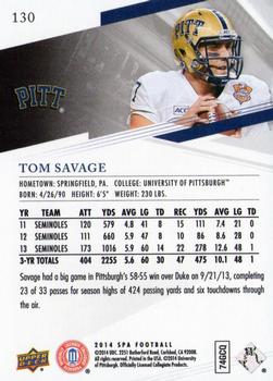 2014 SP Authentic #130 Tom Savage Back