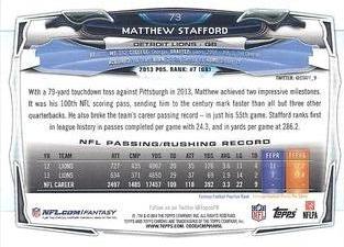 2014 Topps Chrome Mini #73 Matthew Stafford Back