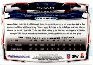 2014 Topps Chrome Mini #139 Tom Savage Back