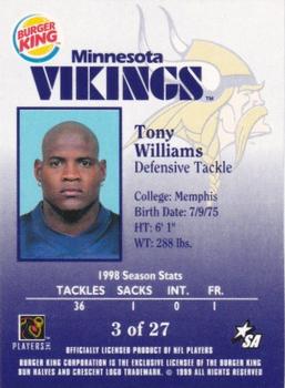 1999 Burger King Minnesota Vikings #3 Tony Williams Back