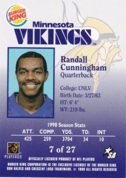 1999 Burger King Minnesota Vikings #7 Randall Cunningham Back
