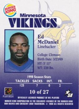 1999 Burger King Minnesota Vikings #10 Ed McDaniel Back