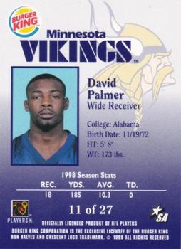 1999 Burger King Minnesota Vikings #11 David Palmer Back