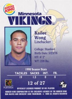 1999 Burger King Minnesota Vikings #12 Kailee Wong Back