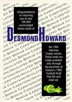 1992 Classic Blister #NNO Desmond Howard Back