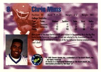 1992 Classic Blister #8 Chris Mims Back