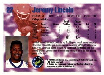 1992 Classic Blister #22 Jeremy Lincoln Back