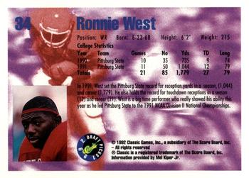 1992 Classic Blister #34 Ronnie West Back