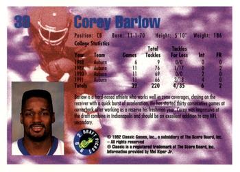 1992 Classic Blister #39 Corey Barlow Back