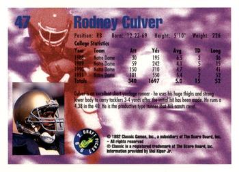 1992 Classic Blister #47 Rodney Culver Back