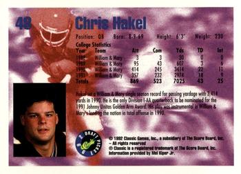 1992 Classic Blister #48 Chris Hakel Back