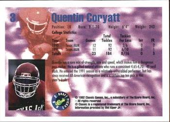 1992 Classic Blister #3 Quentin Coryatt Back