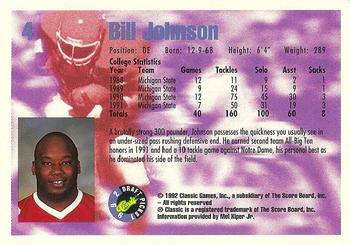 1992 Classic Blister #4 Bill Johnson Back