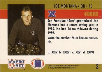 1990 Pro Set FACT Cincinnati #2 Joe Montana Back