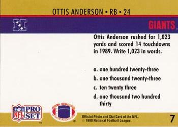 1990 Pro Set FACT Cincinnati #7 Ottis Anderson Back