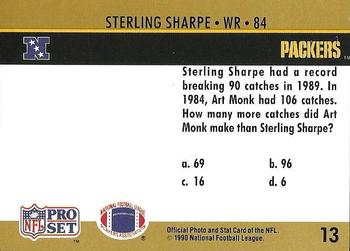 1990 Pro Set FACT Cincinnati #13 Sterling Sharpe Back