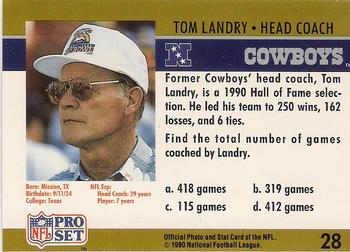 1990 Pro Set FACT Cincinnati #28 Tom Landry Back