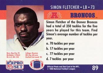 1990 Pro Set FACT Cincinnati #89 Simon Fletcher Back