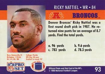 1990 Pro Set FACT Cincinnati #93 Ricky Nattiel Back