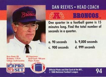 1990 Pro Set FACT Cincinnati #94 Dan Reeves Back