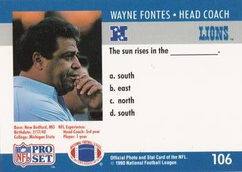 1990 Pro Set FACT Cincinnati #106 Wayne Fontes Back