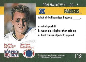 1990 Pro Set FACT Cincinnati #112 Don Majkowski Back