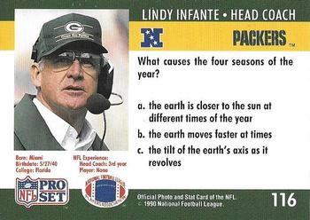 1990 Pro Set FACT Cincinnati #116 Lindy Infante Back