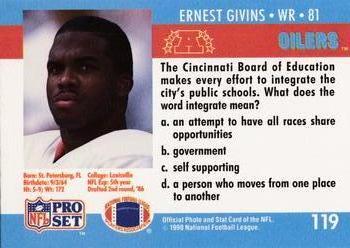 1990 Pro Set FACT Cincinnati #119 Ernest Givins Back