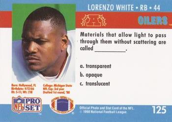 1990 Pro Set FACT Cincinnati #125 Lorenzo White Back