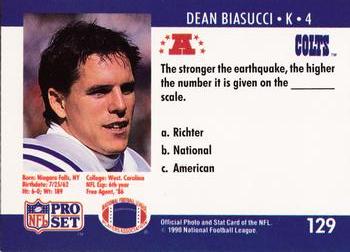 1990 Pro Set FACT Cincinnati #129 Dean Biasucci Back