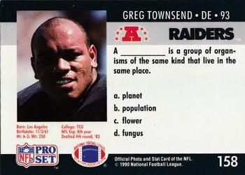1990 Pro Set FACT Cincinnati #158 Greg Townsend Back