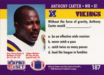 1990 Pro Set FACT Cincinnati #187 Anthony Carter Back