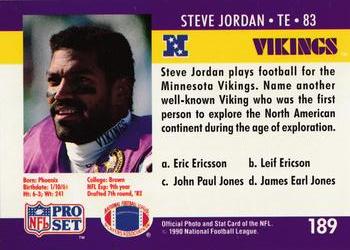 1990 Pro Set FACT Cincinnati #189 Steve Jordan Back