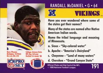 1990 Pro Set FACT Cincinnati #191 Randall McDaniel Back