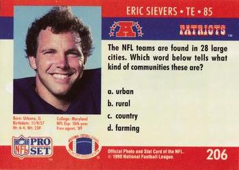 1990 Pro Set FACT Cincinnati #206 Eric Sievers Back