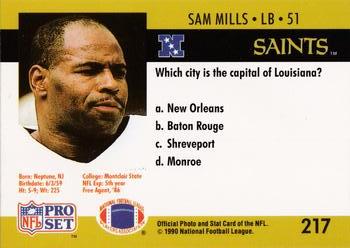 1990 Pro Set FACT Cincinnati #217 Sam Mills Back