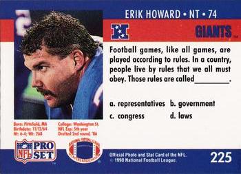 1990 Pro Set FACT Cincinnati #225 Erik Howard Back