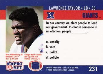 1990 Pro Set FACT Cincinnati #231 Lawrence Taylor Back