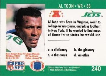 1990 Pro Set FACT Cincinnati #240 Al Toon Back