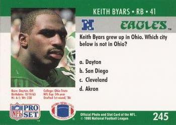 1990 Pro Set FACT Cincinnati #245 Keith Byars Back