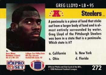 1990 Pro Set FACT Cincinnati #272 Greg Lloyd Back