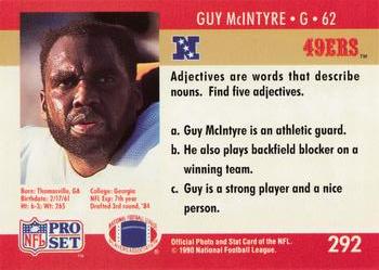 1990 Pro Set FACT Cincinnati #292 Guy McIntyre Back