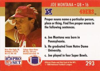 1990 Pro Set FACT Cincinnati #293 Joe Montana Back