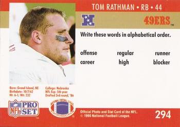1990 Pro Set FACT Cincinnati #294 Tom Rathman Back